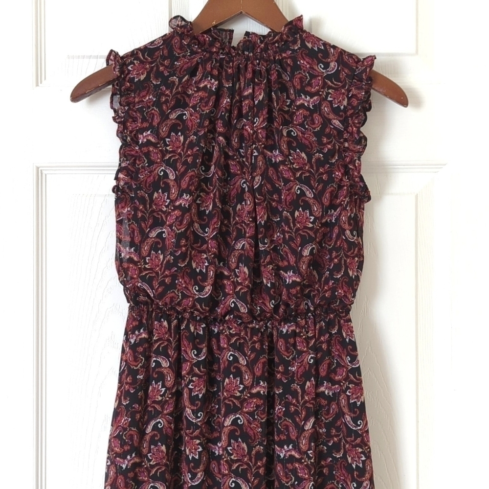Sam Edelman Floral Paisley Printed Sleeveless High Neck Blouson Midi Dress XS - Picture 2 of 15